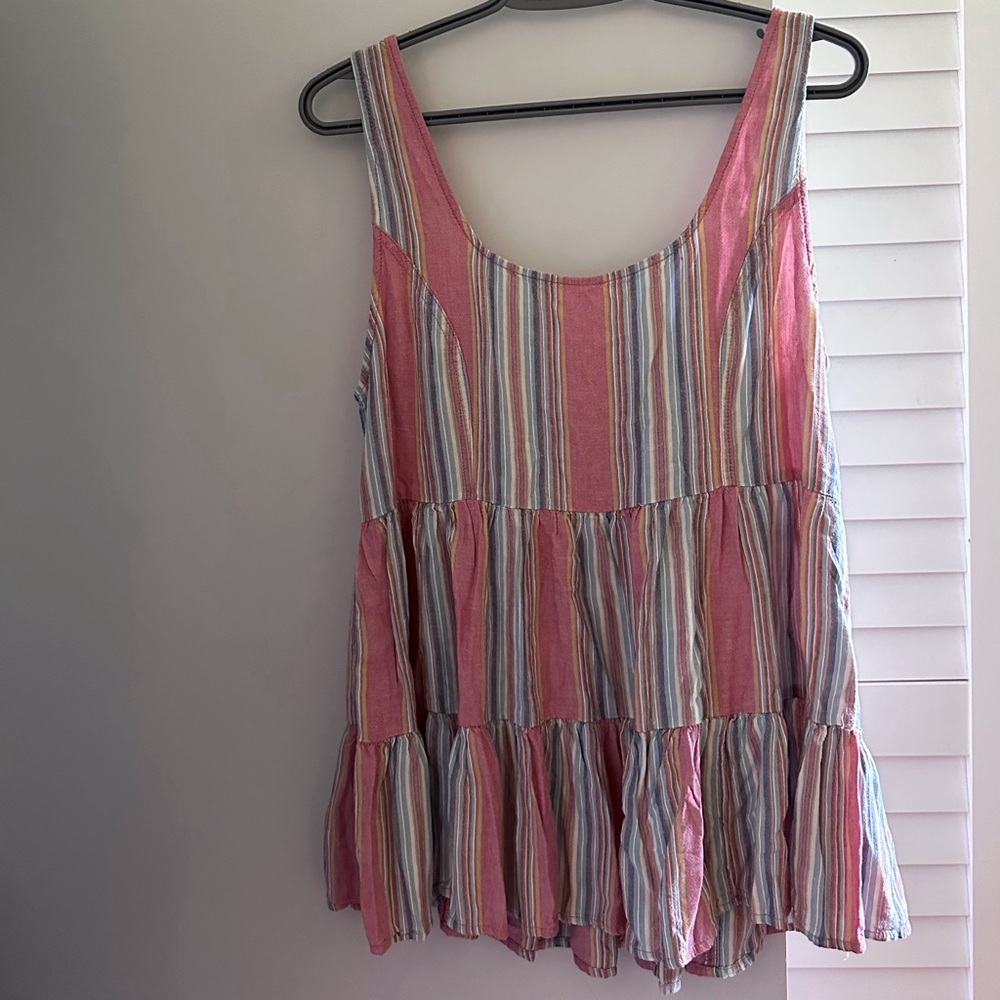 American Eagle Outfitters Women’s Pink Striped Tiered Tank Top Size L Cotton